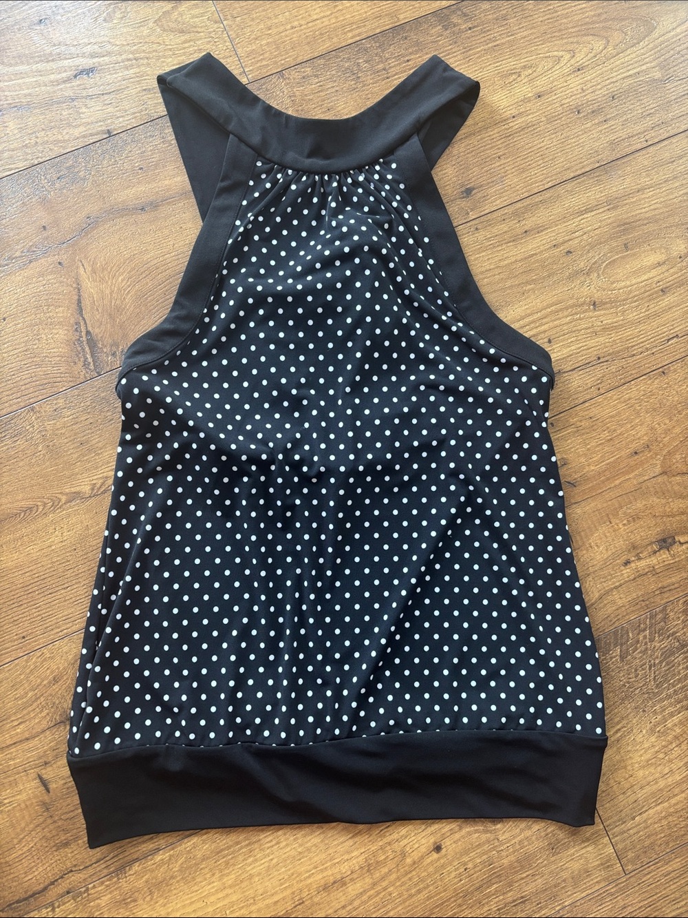 White House Black Market Black & White Polka Dot Racerback Tank